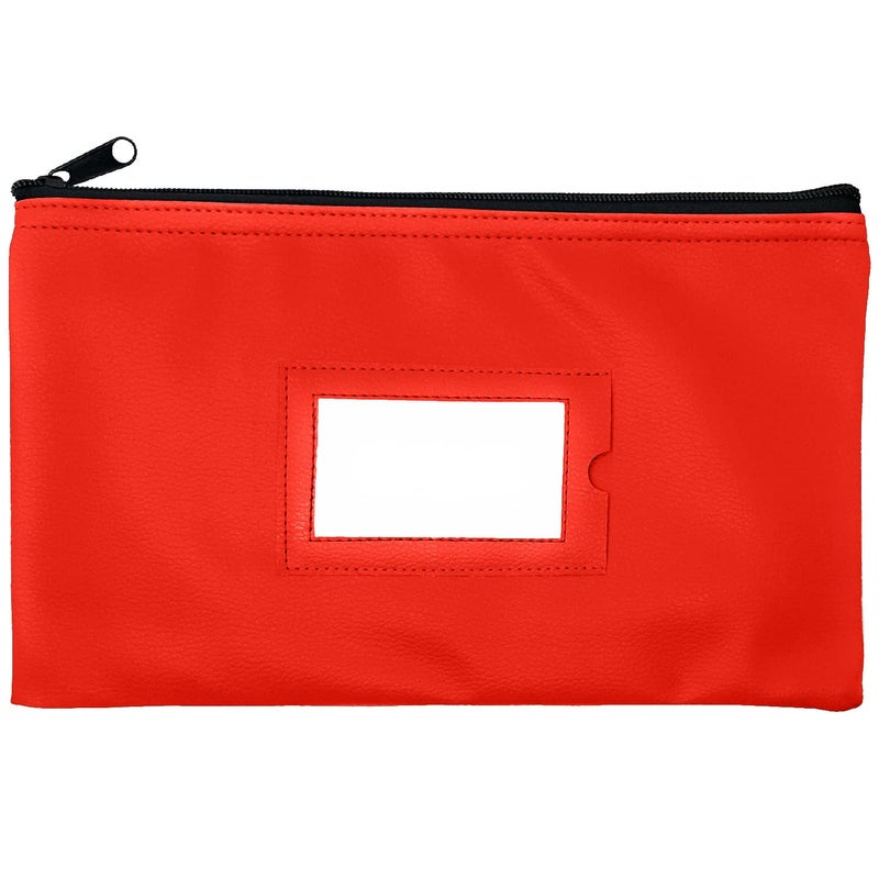 GIDABRAND Money Bank Deposit Bag with Zipper | 11x6 inch | Red | Durable Leatherette Money Cash Coin Check Wallet Pouch for Men & Women with Framed ID Window and Blank Card (1) - Image 1